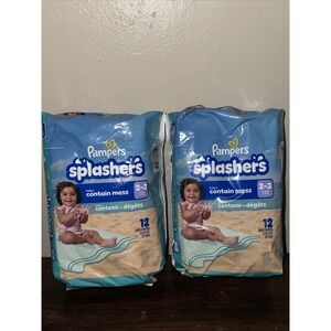 (NEW) Lot Of 2 Pampers Splashers Swim Diapers 12 Per Pack Size 2-3 (13-24lbs)